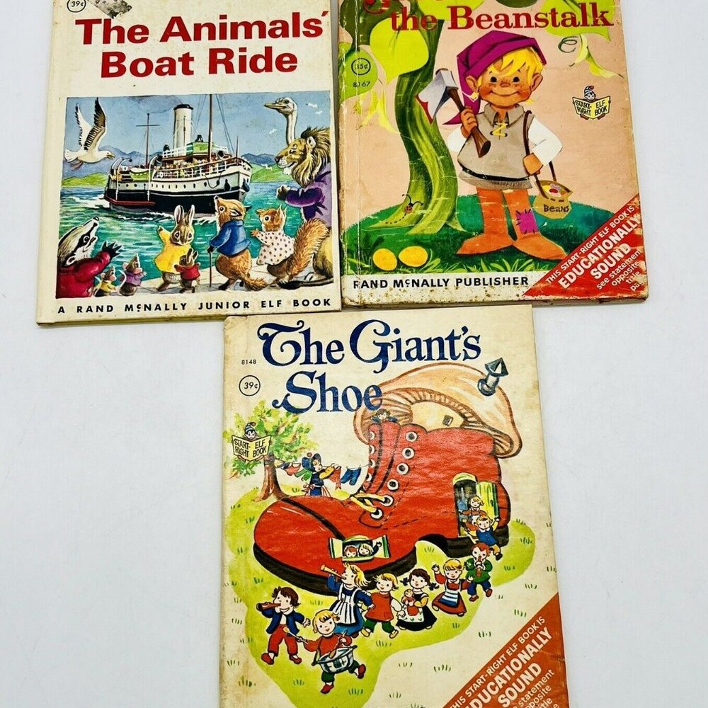 Vintage Rand McNally Junior Elf Book Lot Jack Beanstalk Giants Shoe Animals Boat